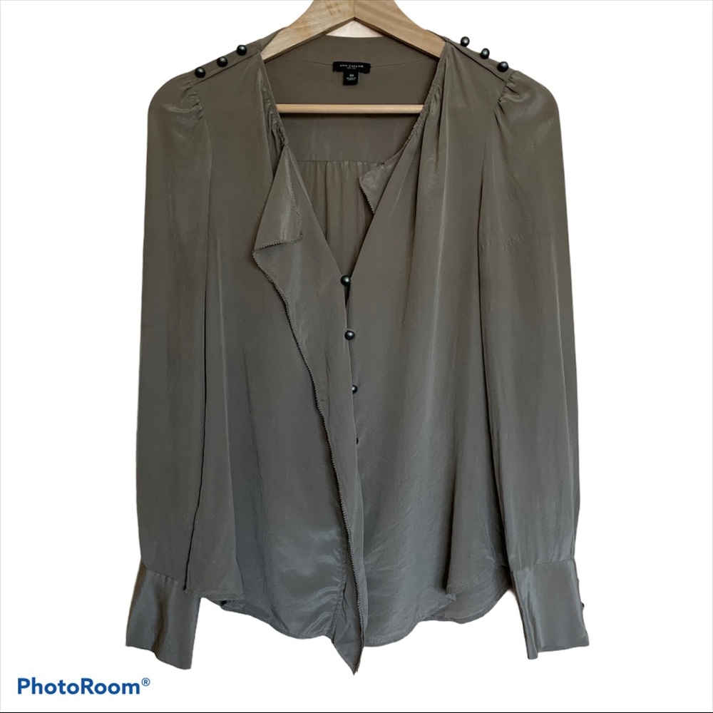 Ann Taylor 100% silk blouse, epaulettes shoulder